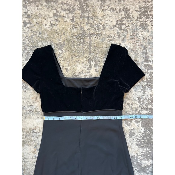 VTG 90s Velvet Sqaure‎ Neck bow detail babydoll black maxi Dress 6 whimsigoth - Picture 5 of 7